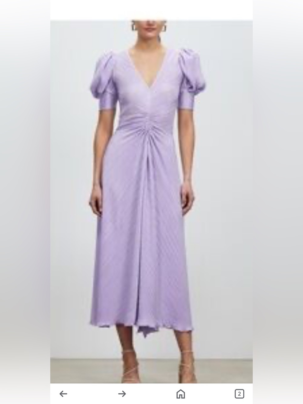 Puff-Sleeve Lavender Midi Dress with V-Neck